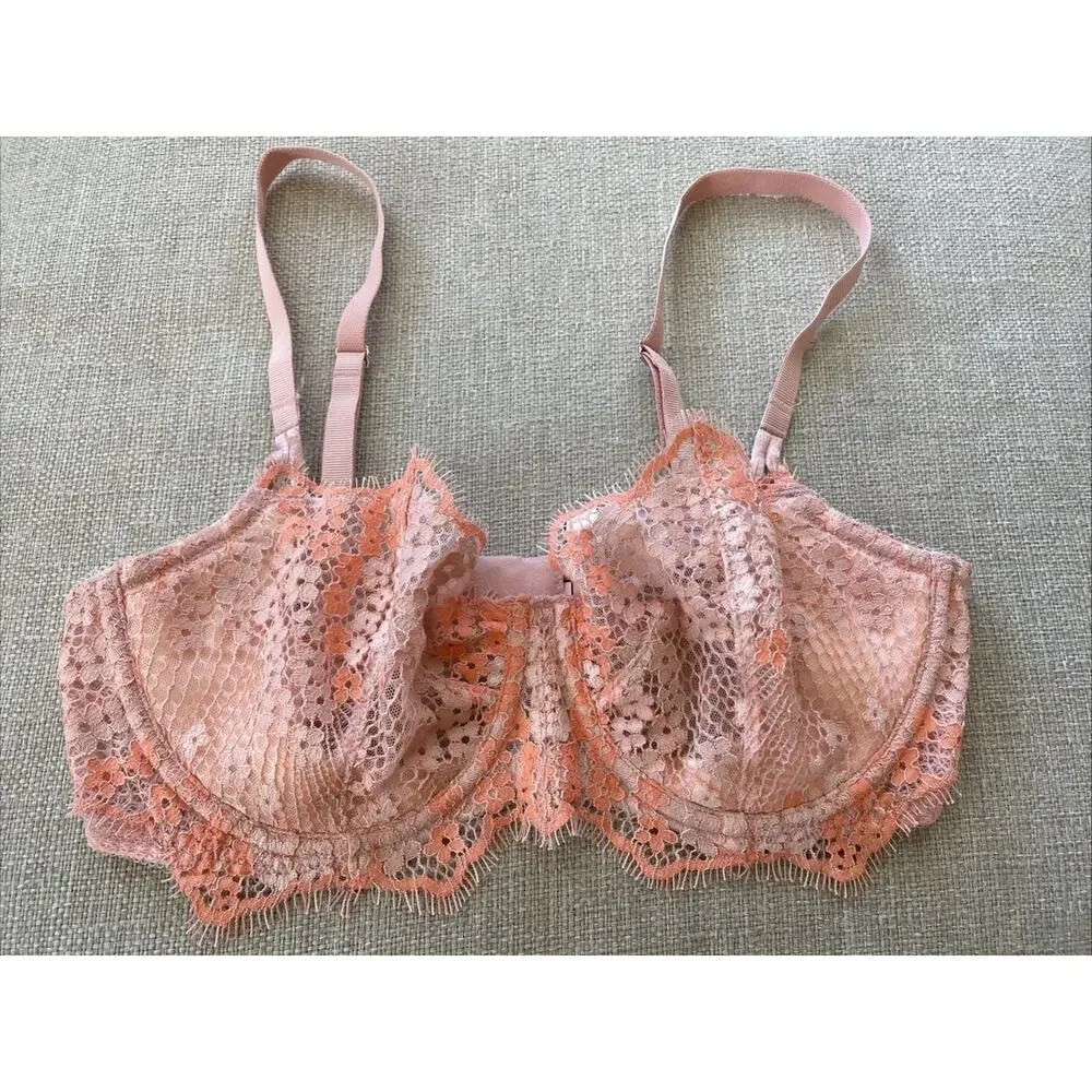Victoria's Secret Dream Angels Push-up without Padding Bra 34D Pink Coral Lace